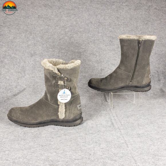 NWT Minnetonka Snow Boots Gray Leather Water Resistant Side Zip Women's Size 10 - Picture 4 of 15